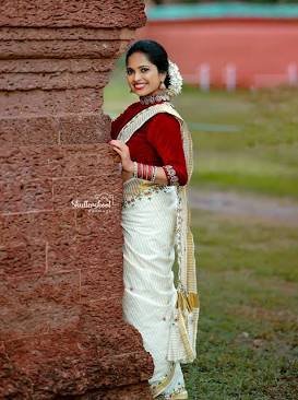 Kasavu saree blouse colour combination